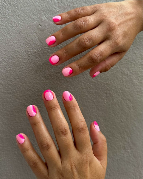 Cute short light pink and dark pink Gel Nails