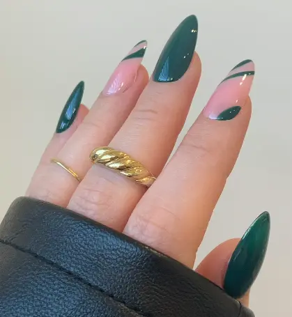 Forest green nails with lining