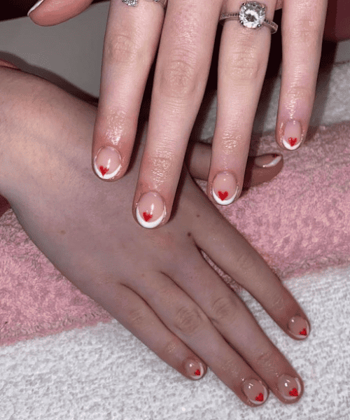 Red and white Heart Nail Art Idea