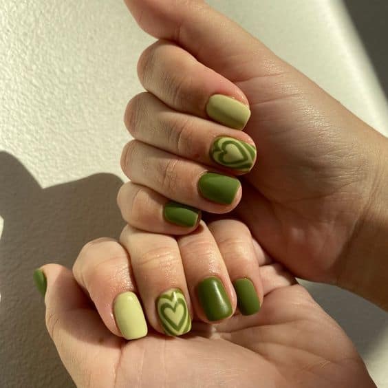 Green Gradient Heart nails