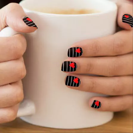 classic black and red elements with modern stripes for short nails