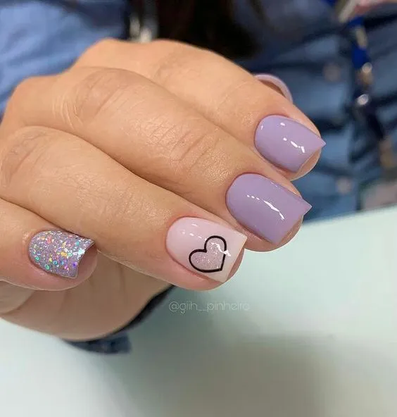 Pastel heart nail designs for short nails