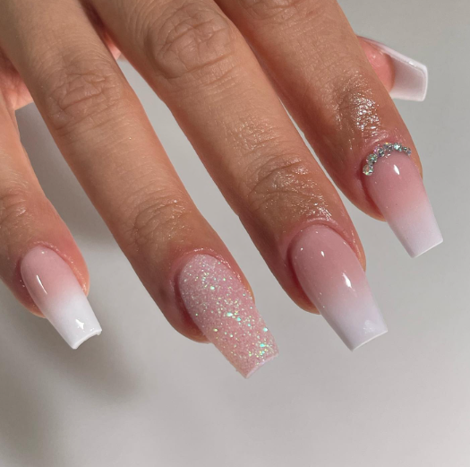 French ombre nails with rhinstones