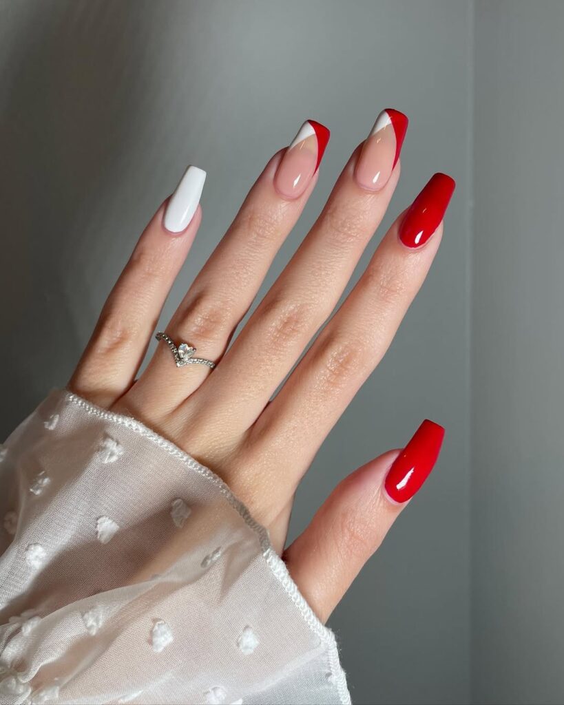 Classy Red and white nail design