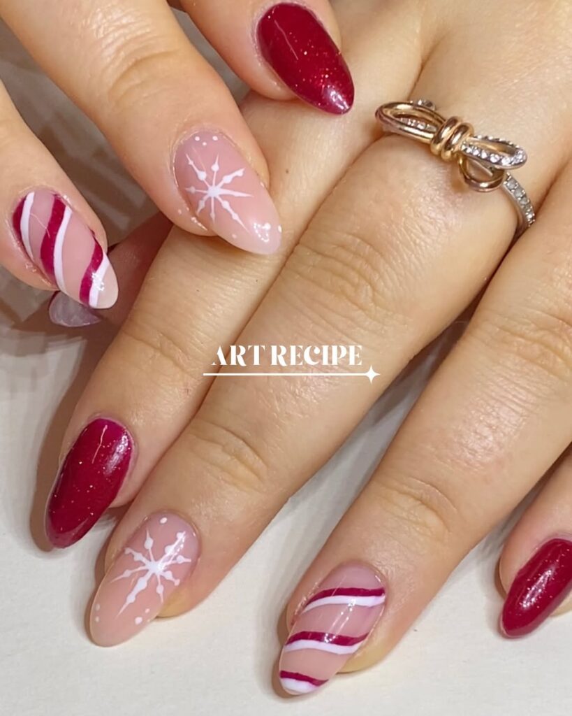 red and white christmas nails