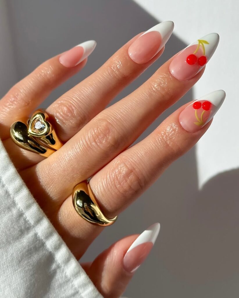 cherry manicure with french tip
