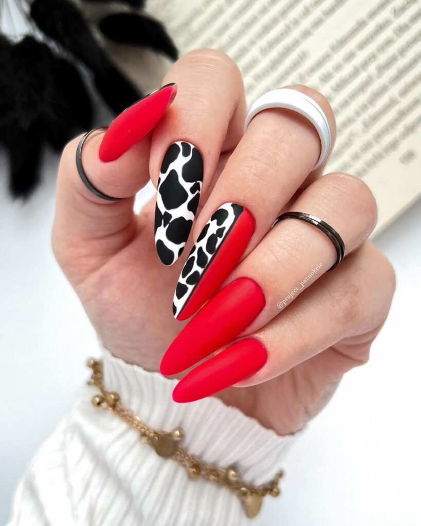 Matte cowprint nail art