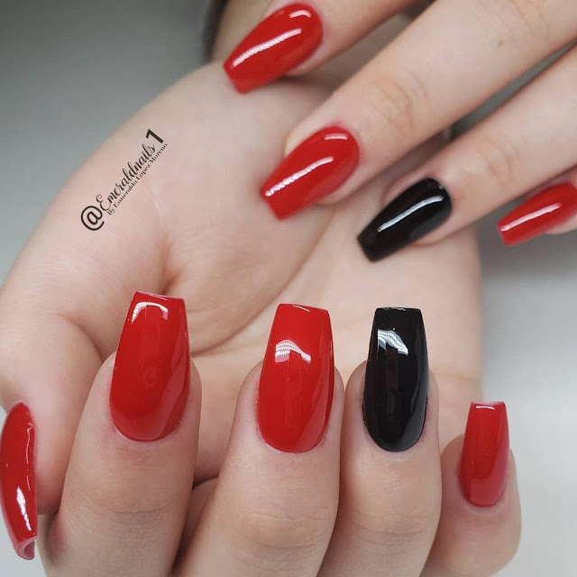 Image featuring Simplest red and black nail art