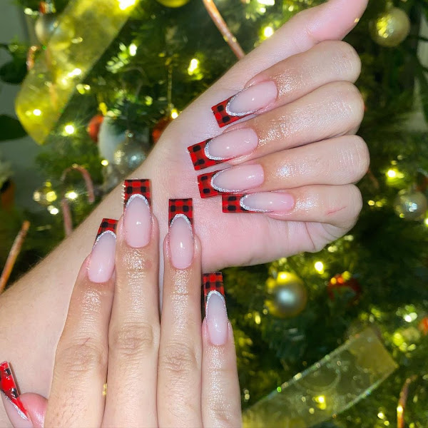 Image featuring classic Red and black checkered nails design