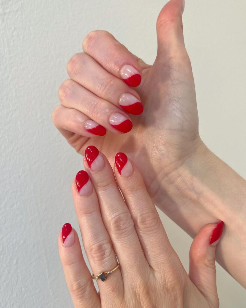 half french mani in red color