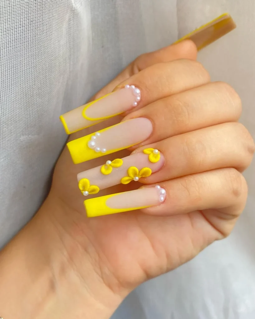 Yellow 3D flower acrylic nails