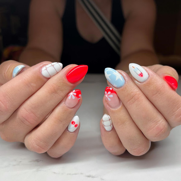 Cherry nail art with stars