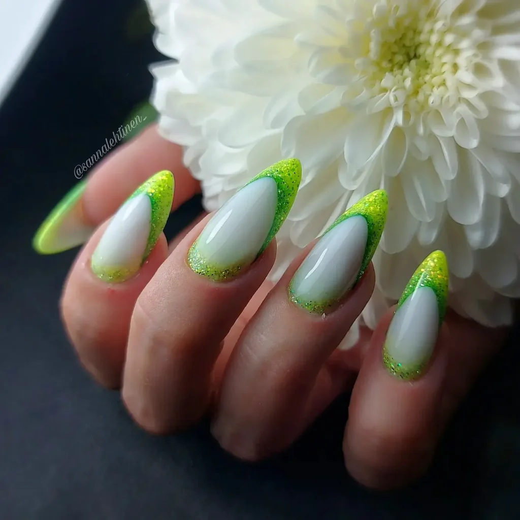 Frame nail art using gel nail polish in banana colors