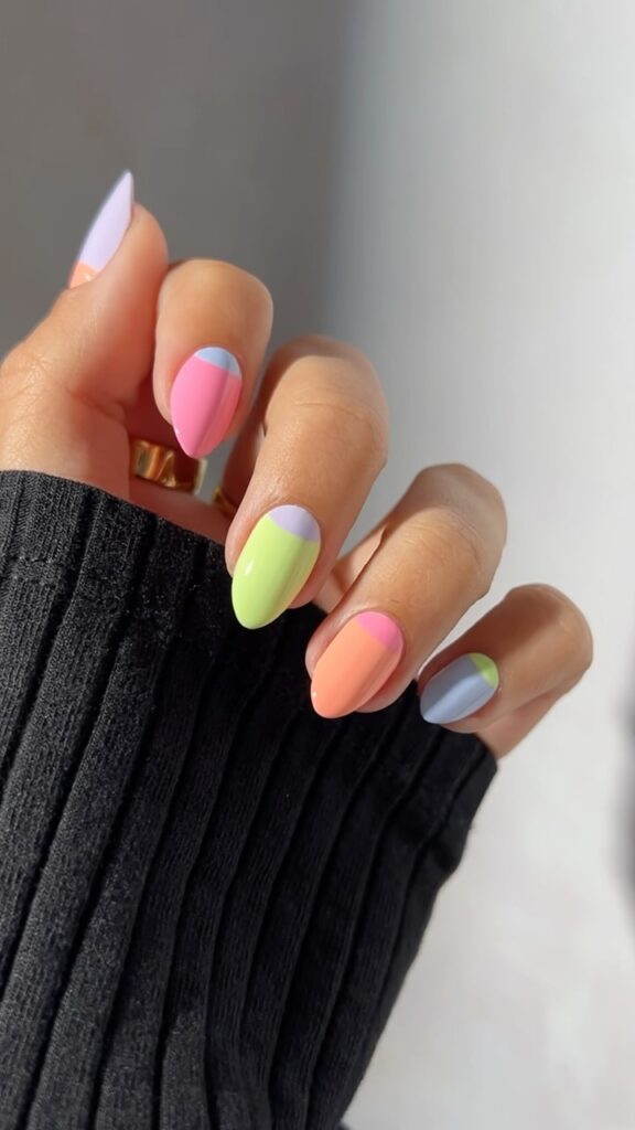 Color block nail art using pastel colors