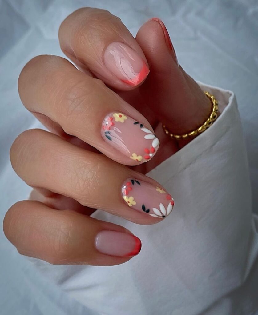 Floral nail art on short nails