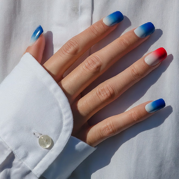 Red, white and blue ombre nails