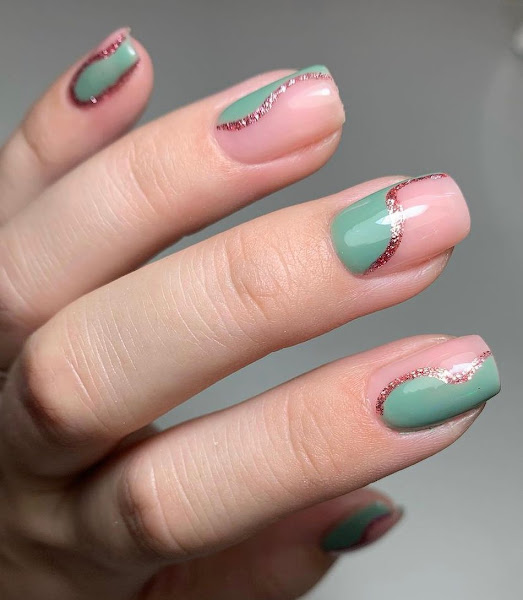 Seagreen nails with negative space nail art