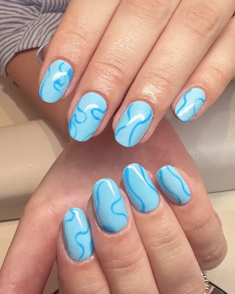 Nails with Blue Water waves