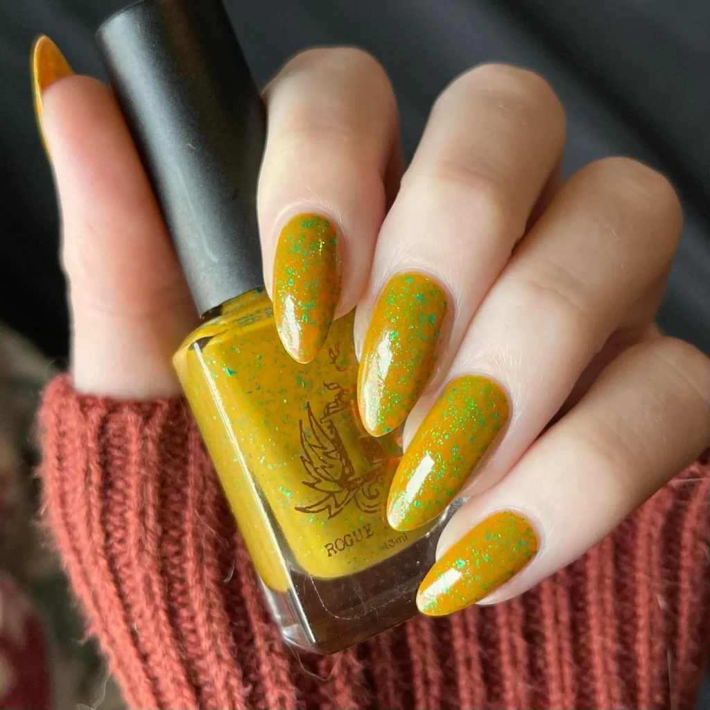 Yellow nails along with green chunks 