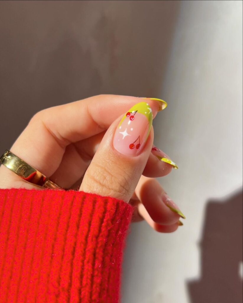 Cherry nail art on short nails