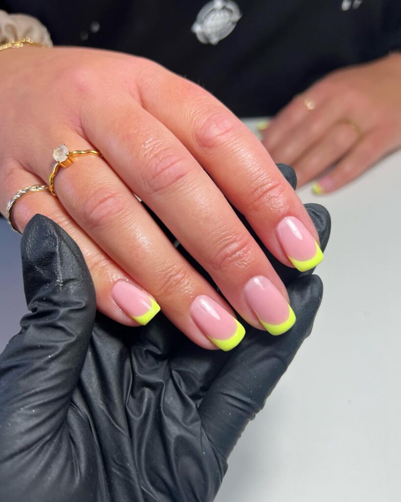 Lemon yellow color french tip nails