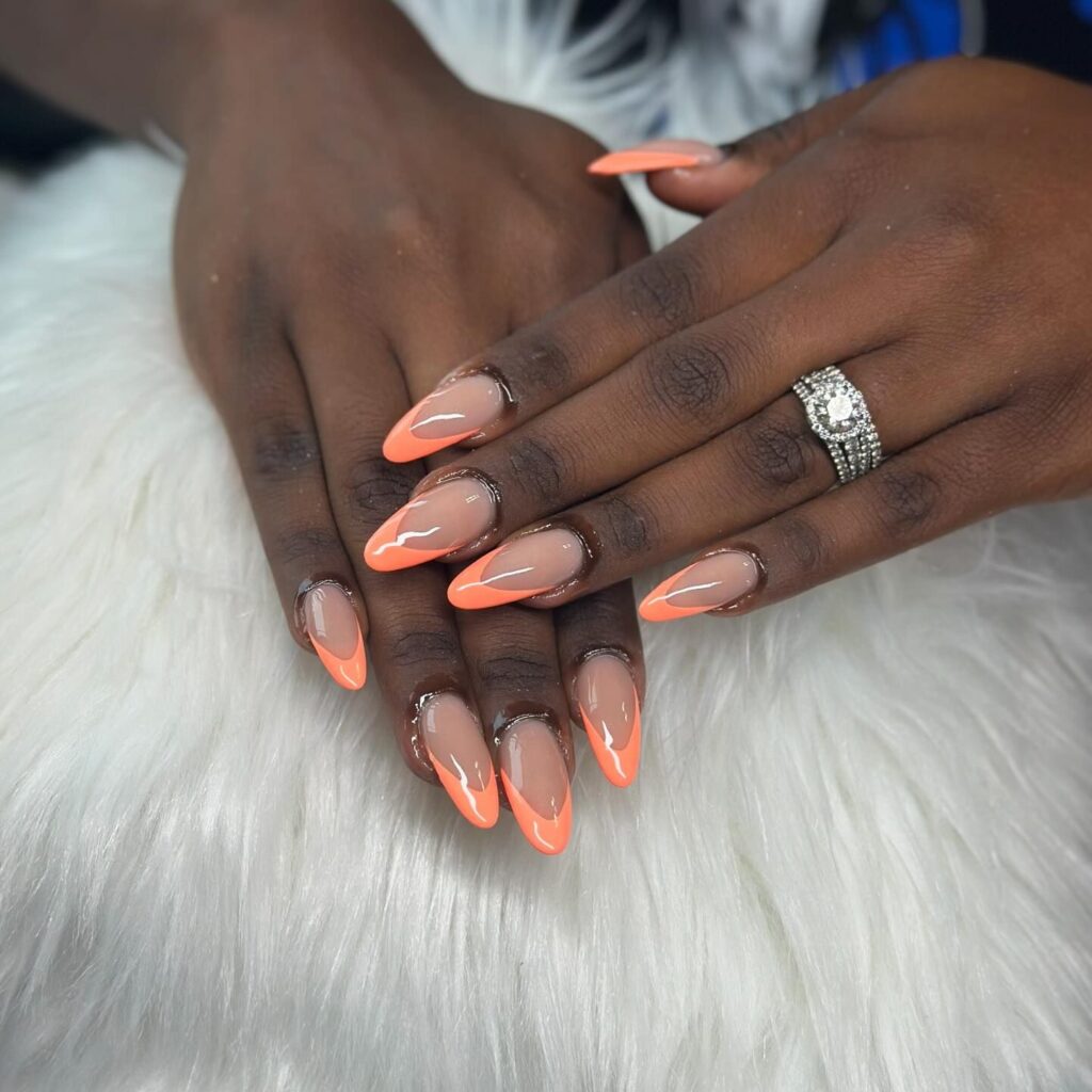 Peach french tip nails