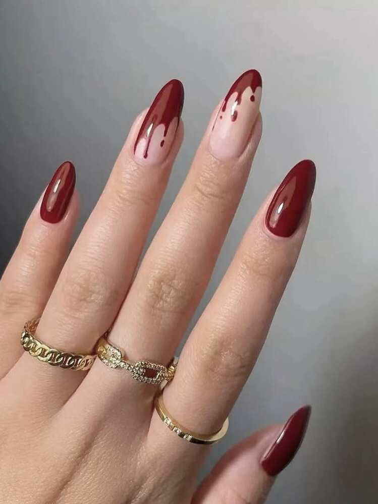 Halloween dark red blood drip nail art