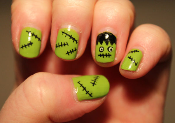 Green and black Frankenstein’s monster Nails