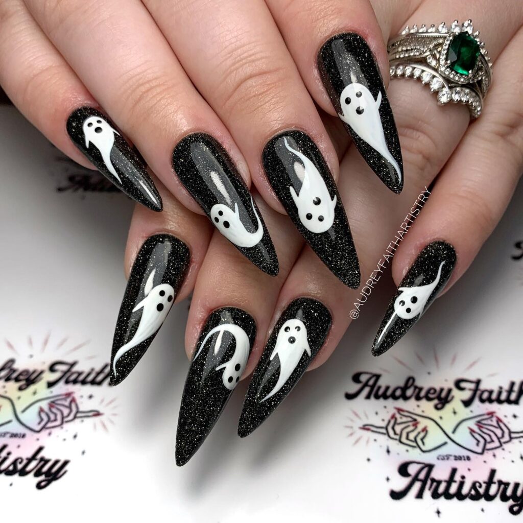 Stiletto shaped Halloween ghost nails