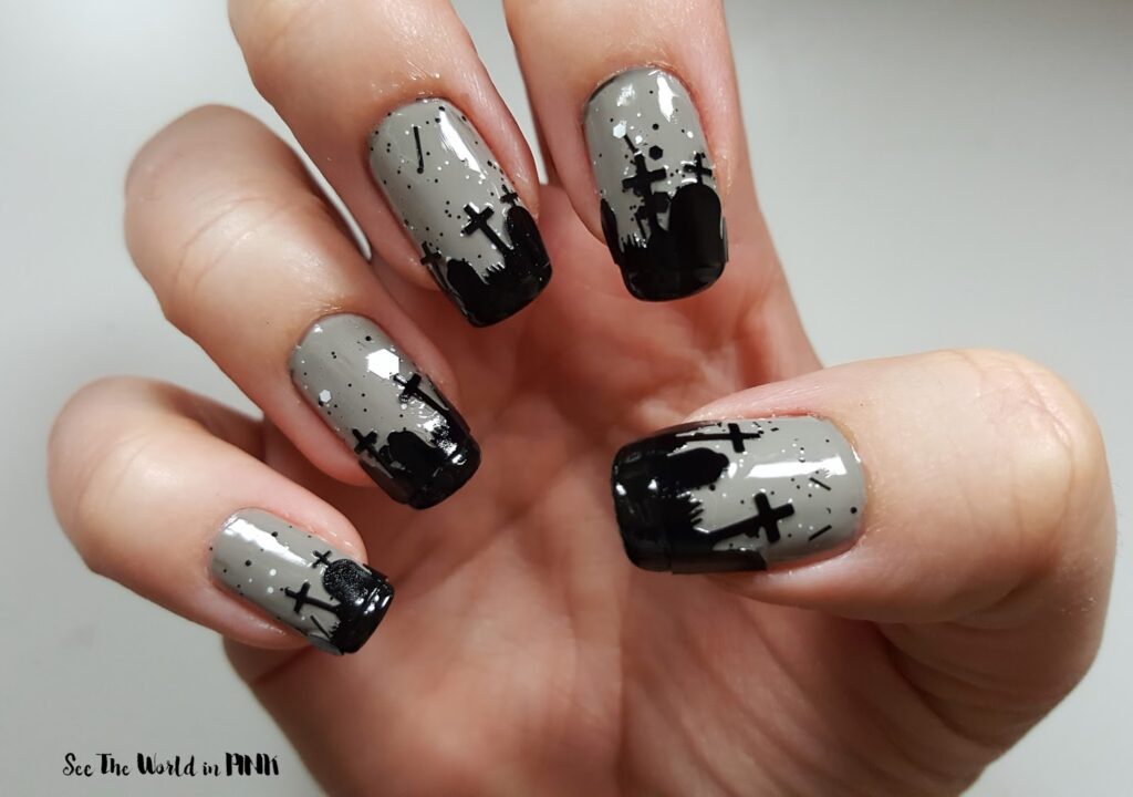 Spooky graveyard nail art