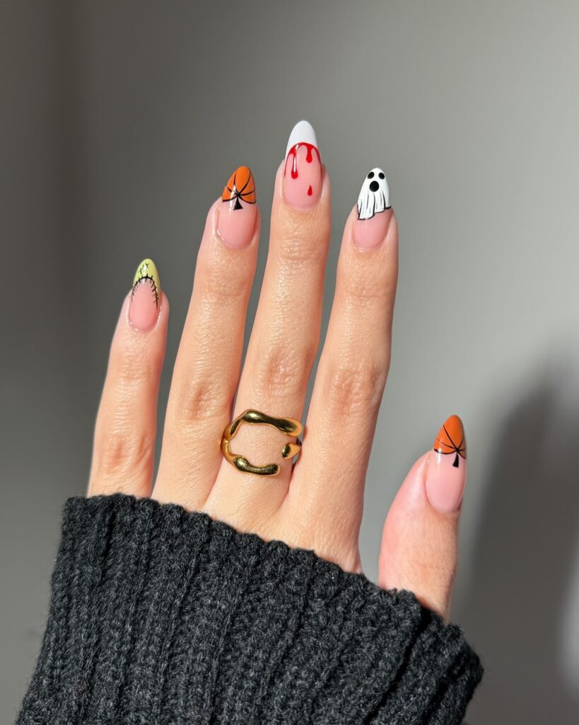 Mixed Halloween nail art with different accents