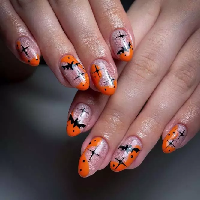 Halloween inspired Orange and Black glitter nails