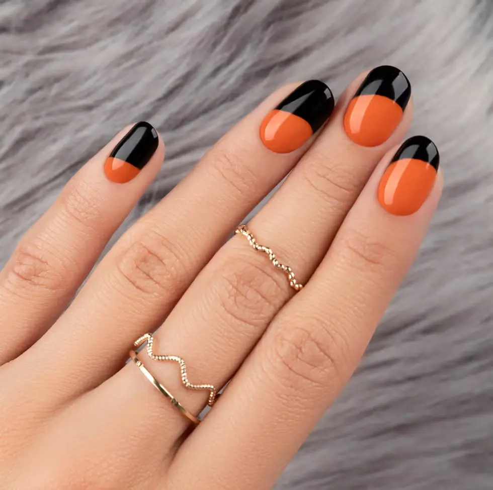 Orange and black french nails