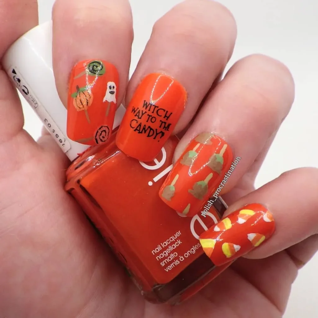 Candy corn trick-or-treat Halloween nail art