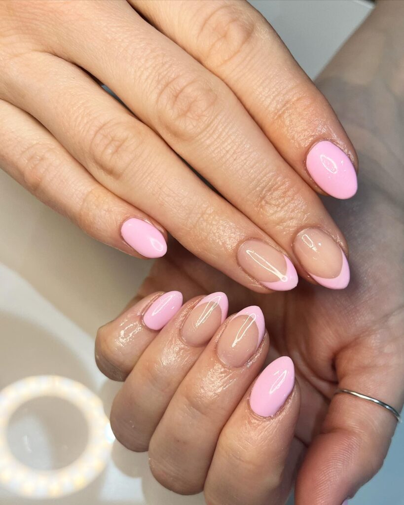 Pastel pink french manicure on short nails