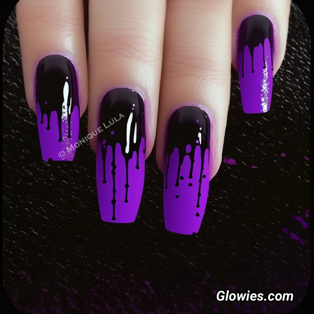 Purple and black drip nails for halloween