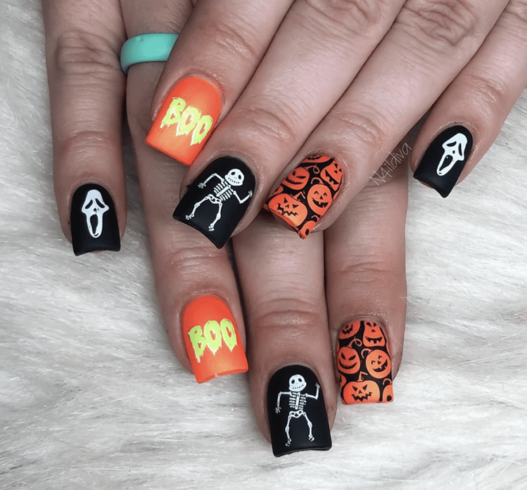 Dancing skeleton nail art