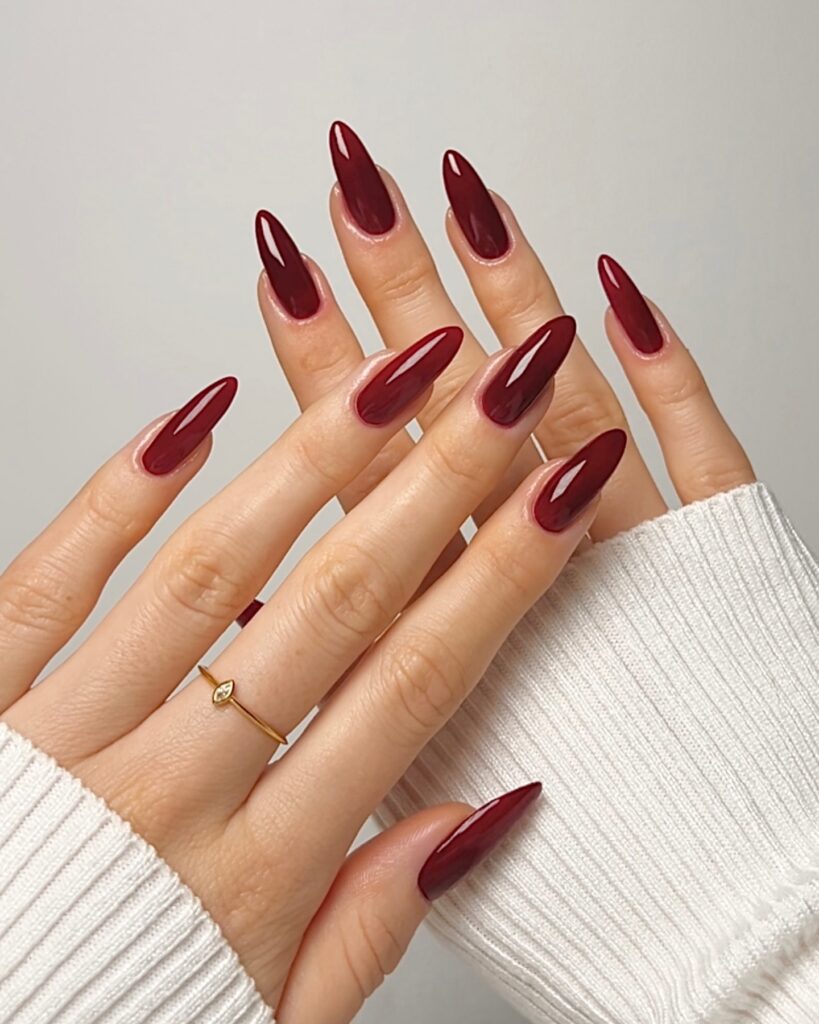 Deep red almond fall nails