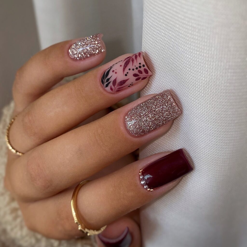 Glittery fall nails