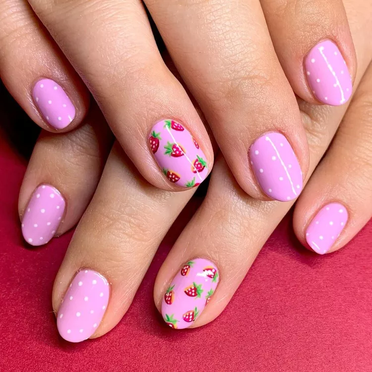 Pink stawberry nails