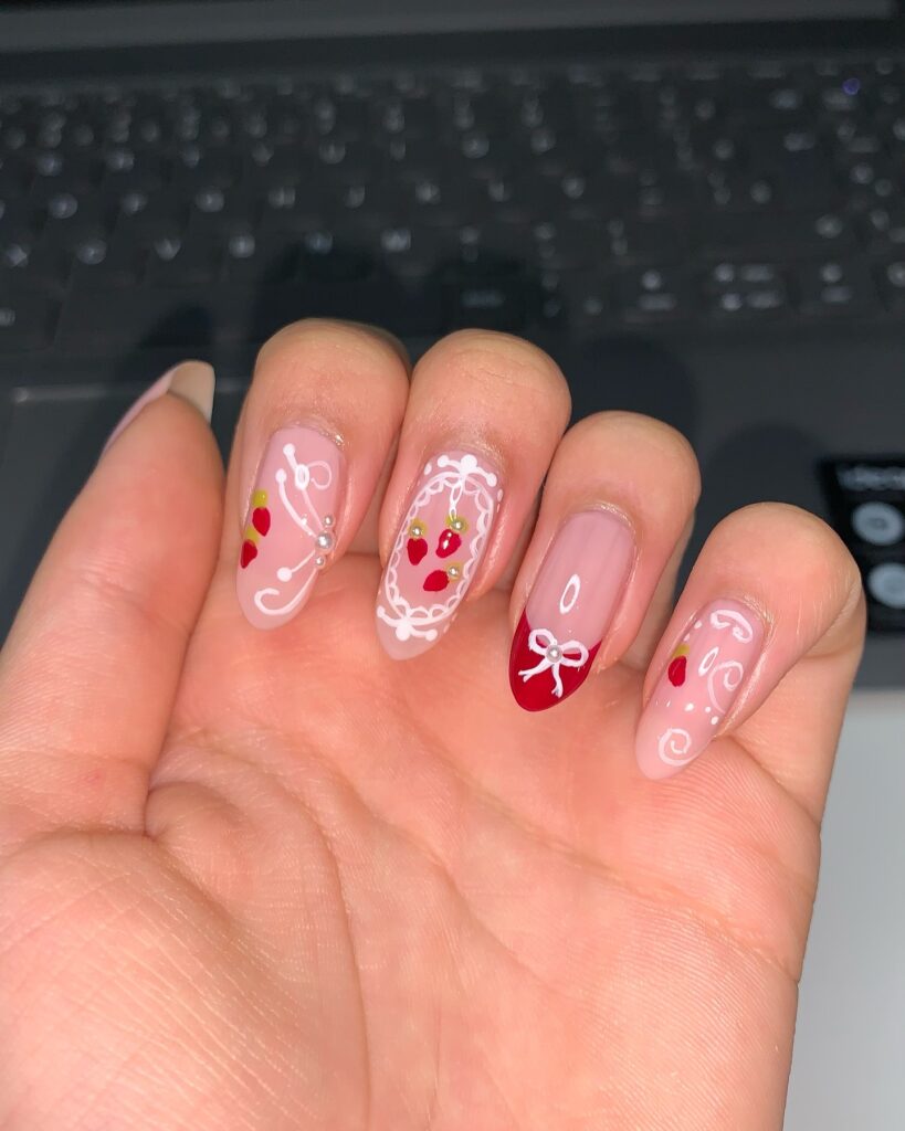 strawberry coquette nails