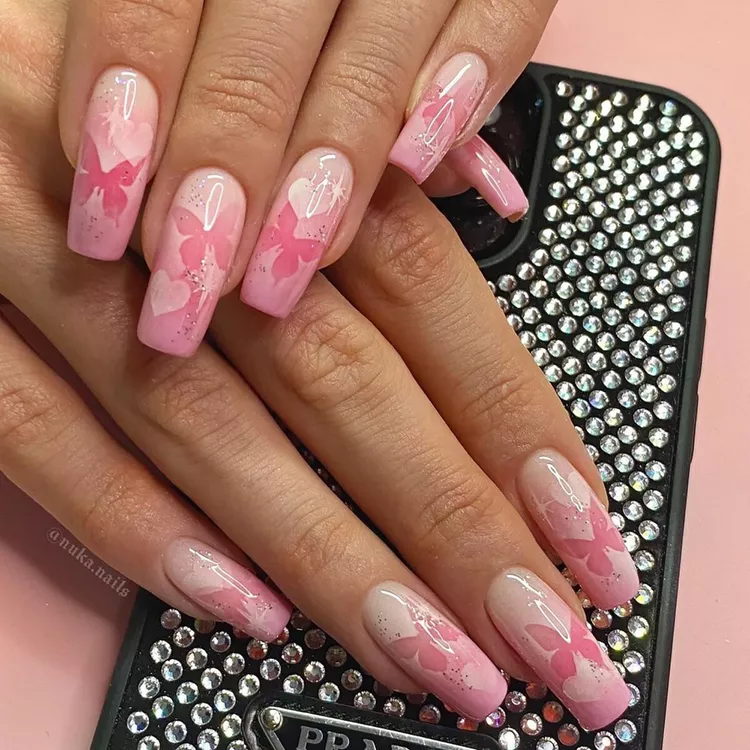 pink butterfly nails