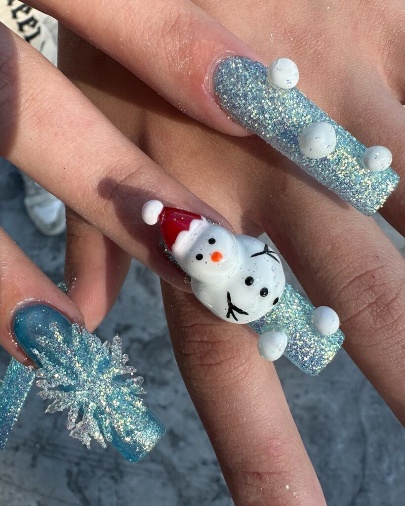 3d snowman nail design