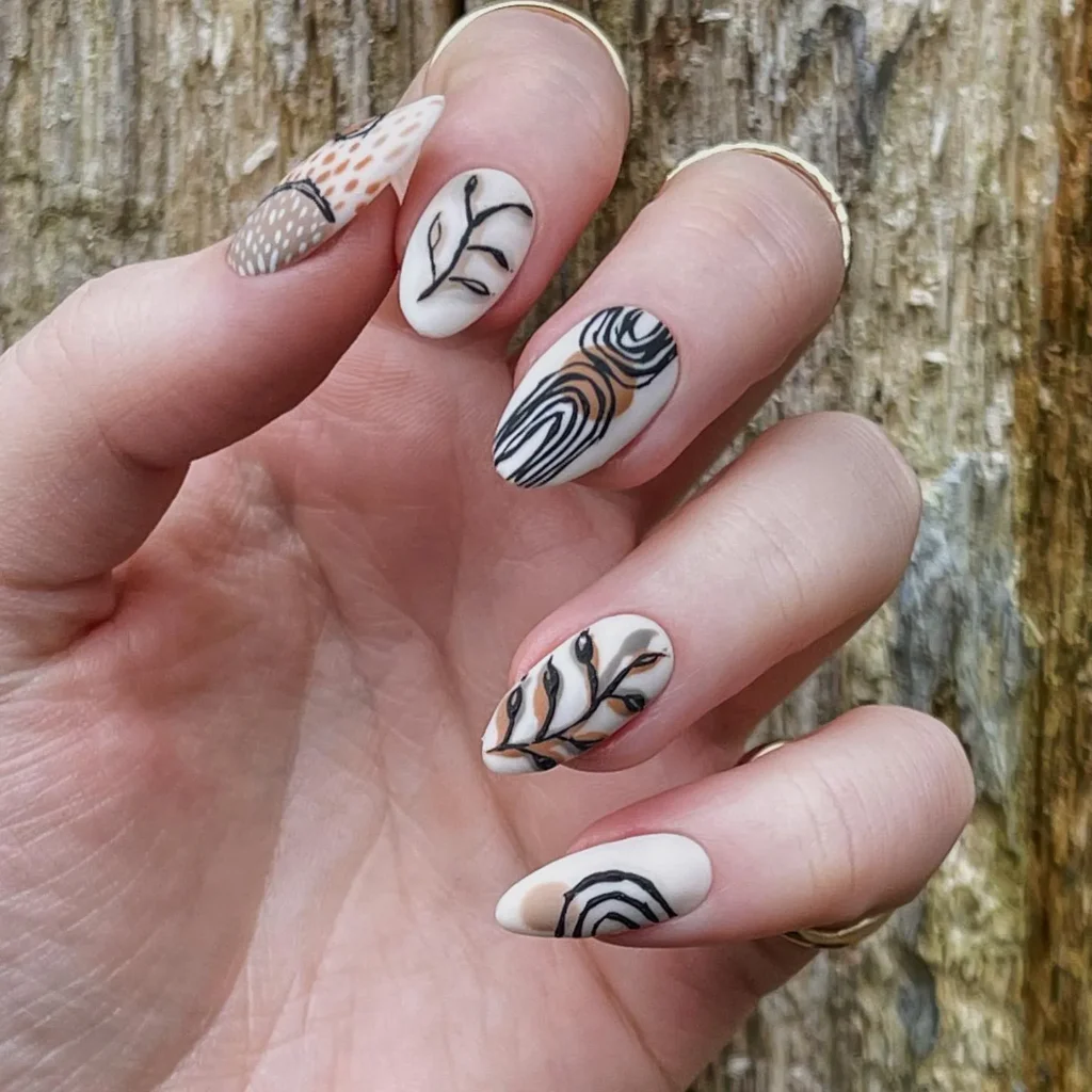 Black and brown fall bohemian nails