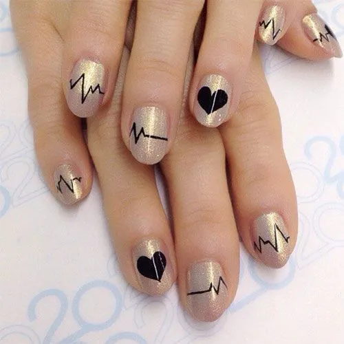 Black and gold romantic nail art