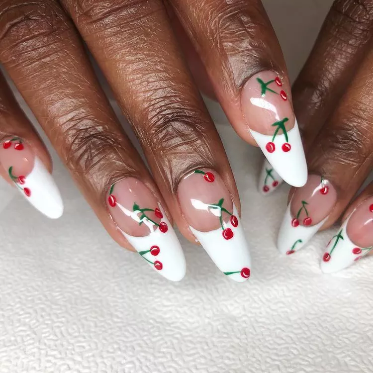 Cherry accent acrylic nails