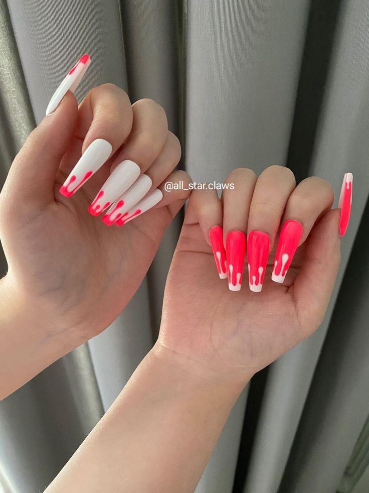 Dripping pink and white nails