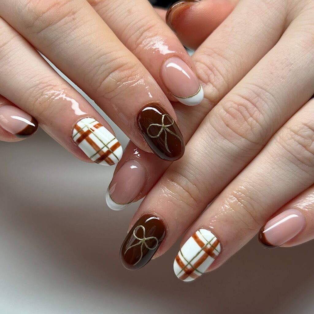 Fall coquette bow nails