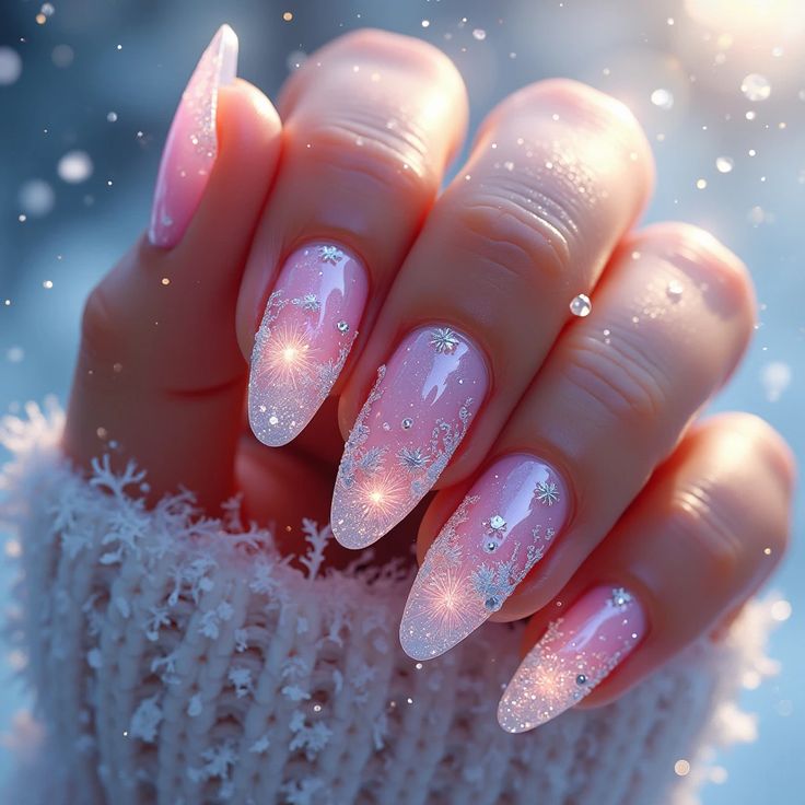 Frosty pink and white nails