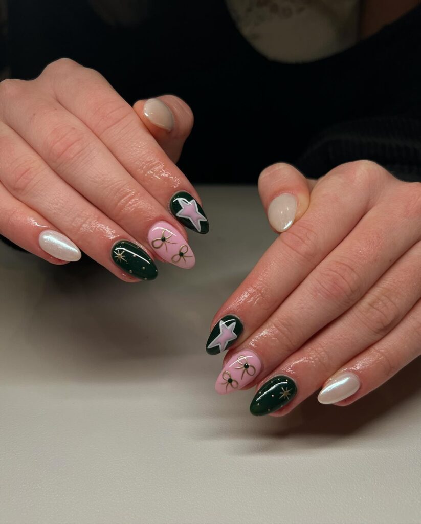 Green coquette nails